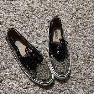 Sperry Leopard Print Boat Shoes with Black Details